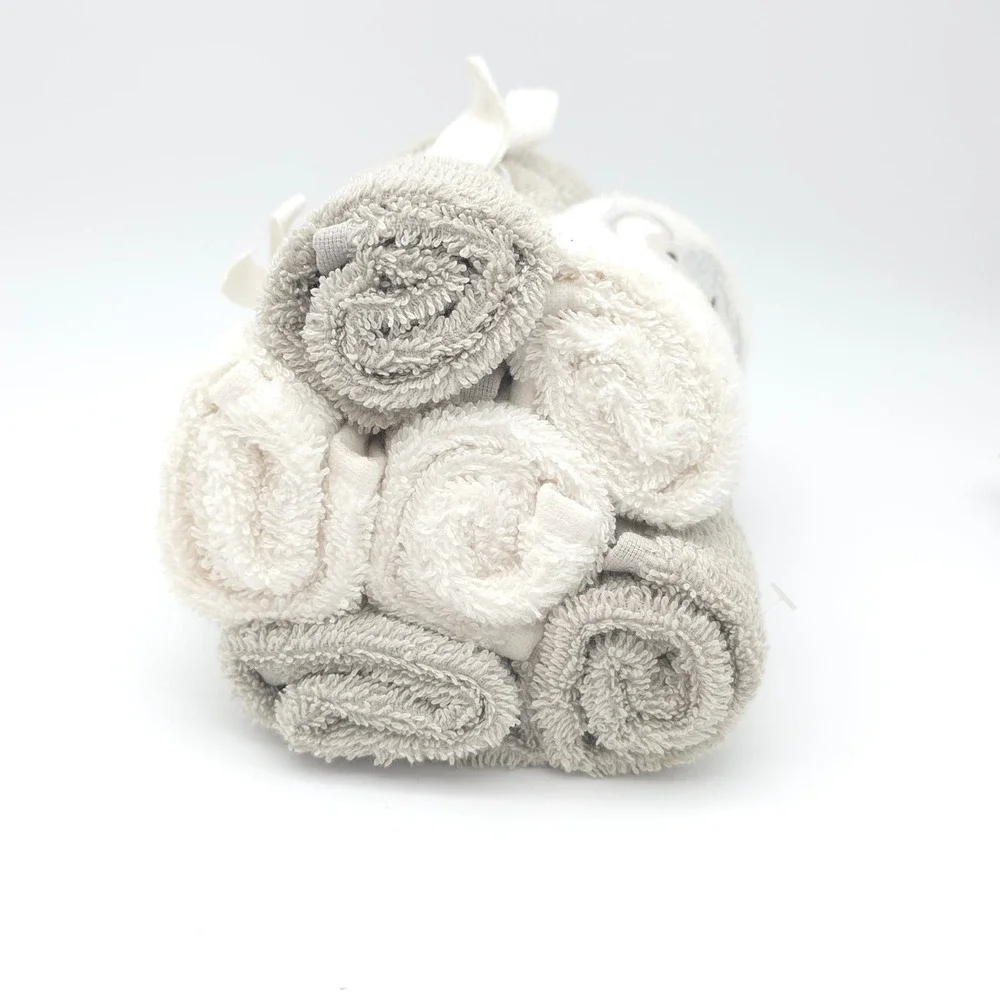 Elephant Washcloth 6Pk Cotton Grey White Embroidered Bath Set‎ Plush Towel New